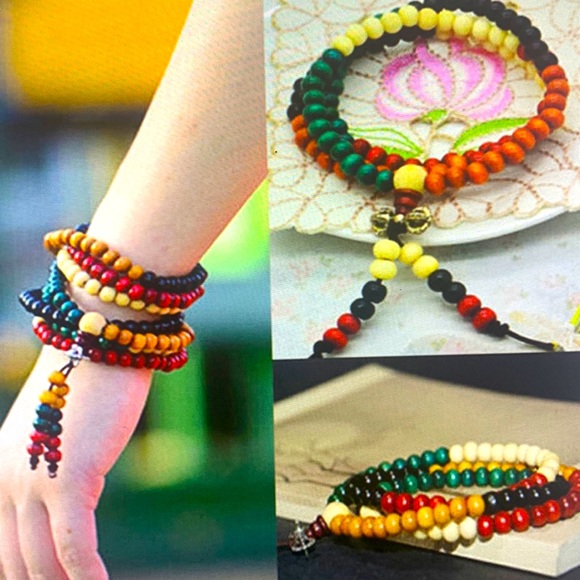 New Set Sandalwood bead bracelet Wristband Mala prat with earrings - Picture 2 of 6